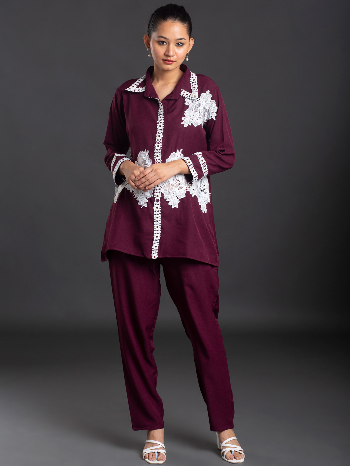 WINE EMBROIDERY CO-ORD SET