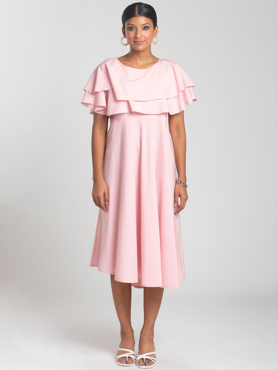 BABY PINK PLAIN SOLID FLARE DRESS