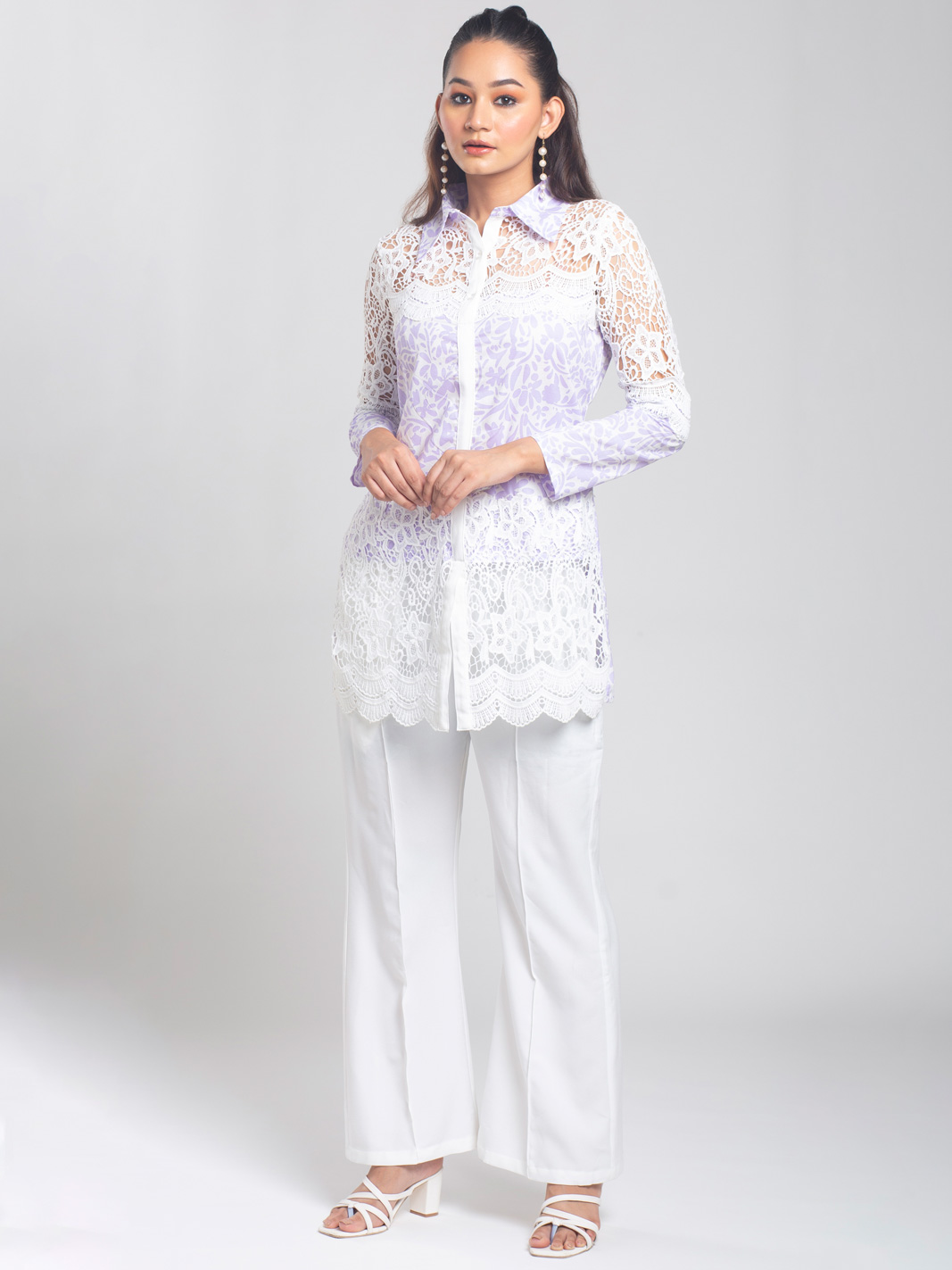 LAVENDER & WHITE EMBROIDERY CO ORD SET