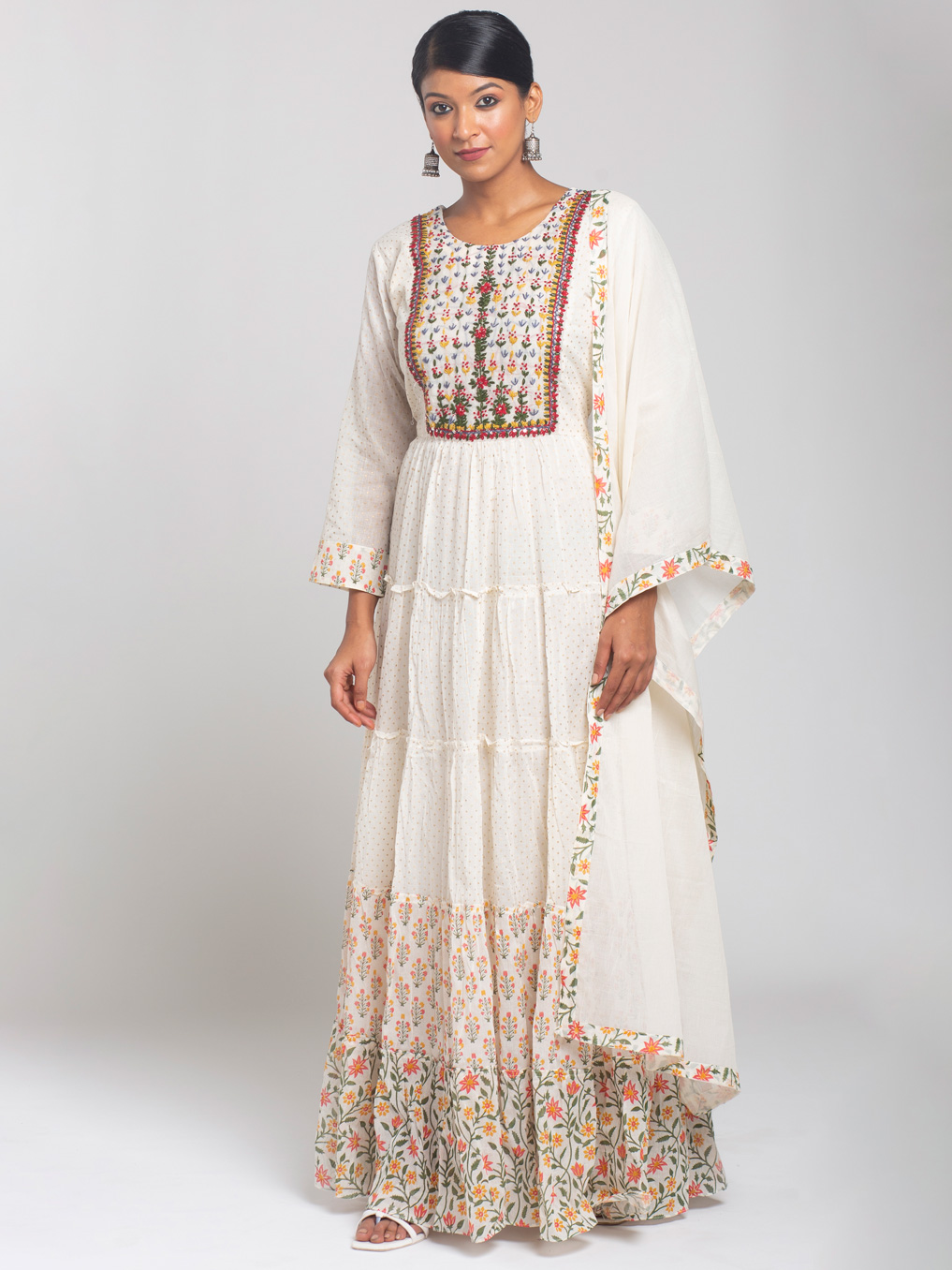 PEARL WHITE EMBROIDERY GOWN DUPATTA SET