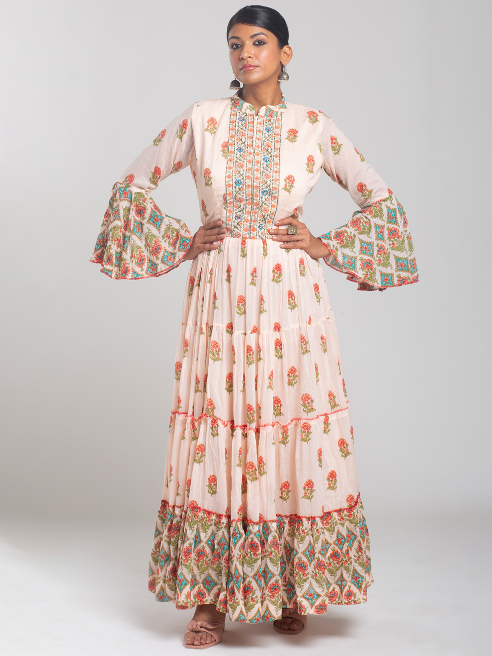 ROSY PEACH PRINTED SOLID GOWN