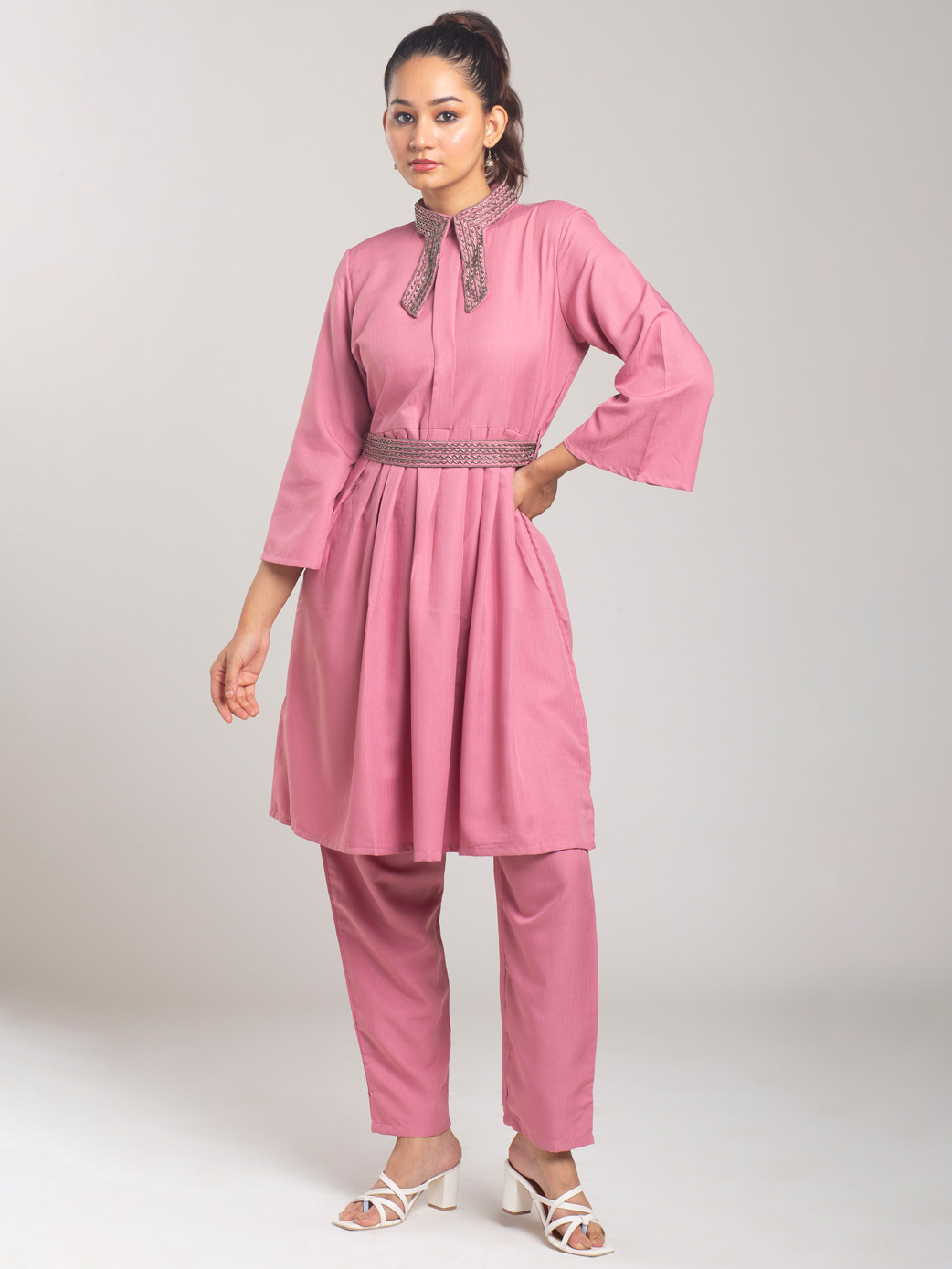 SHERBET PINK EMBROIDERY CO ORD SET
