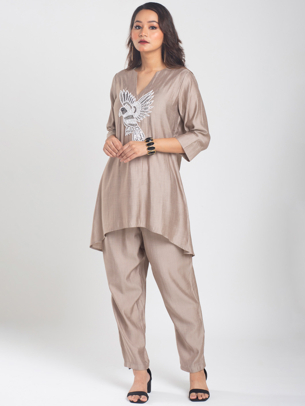 LINEN BEIGE EMBROIDERY CO ORD SET
