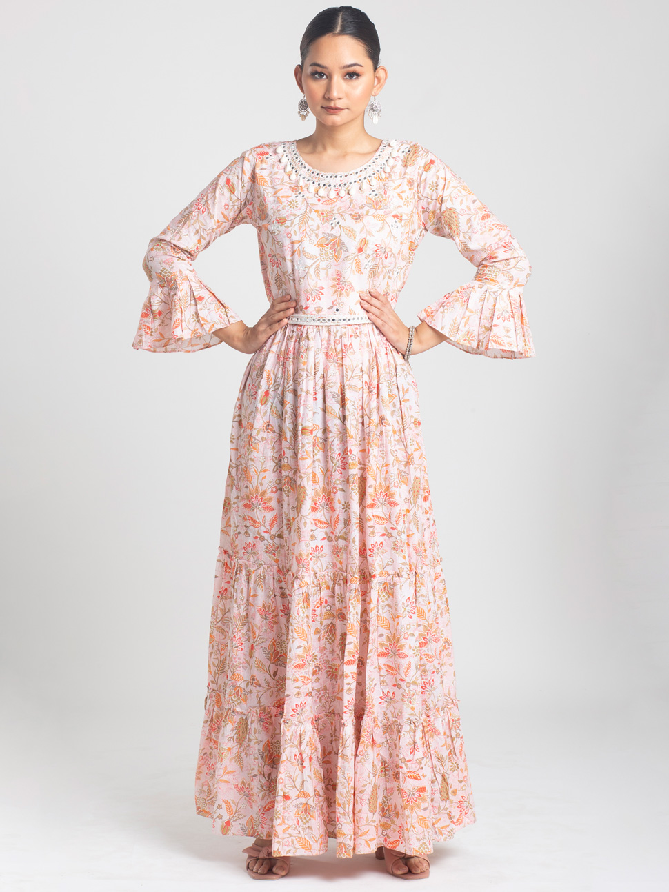 COCONUT BEIGE LIBERTY FLORAL PRINT GOWN