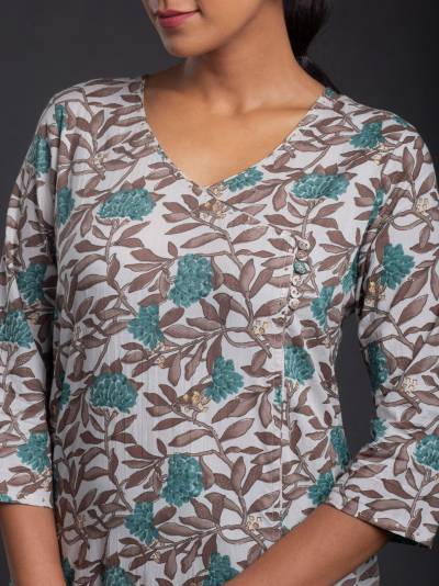 GREY FLORAL PRINTED SINGLE COTTON KURTI