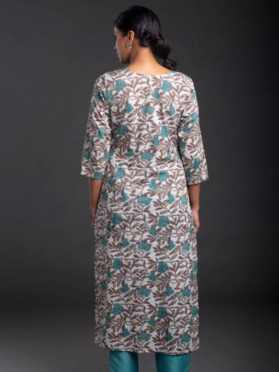 GREY FLORAL PRINTED SINGLE COTTON KURTI