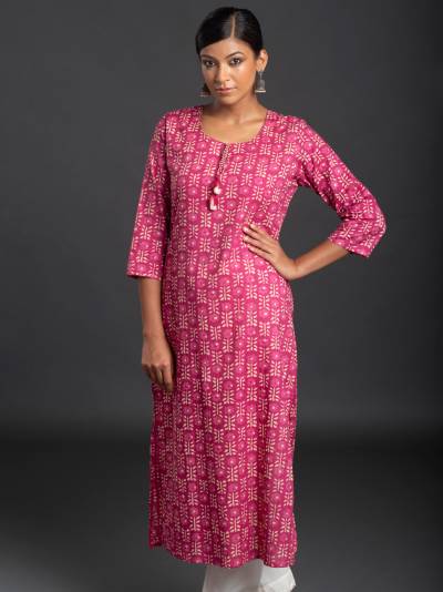 RUBY PINK FLORAL PRINT SINGLE KURTI