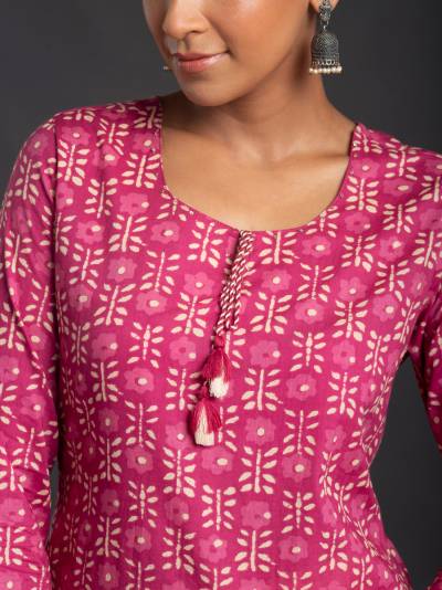 RUBY PINK FLORAL PRINT SINGLE KURTI