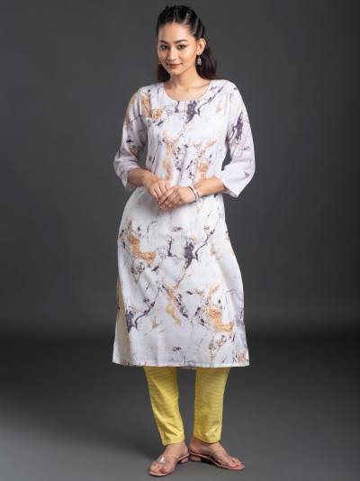 WHITE TIE AND DIE PRINT SINGLE KURTI