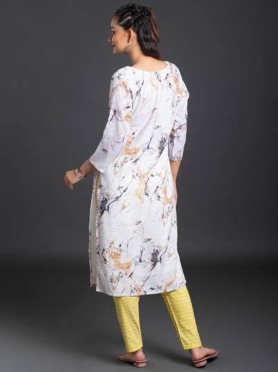 WHITE TIE AND DIE PRINT SINGLE KURTI