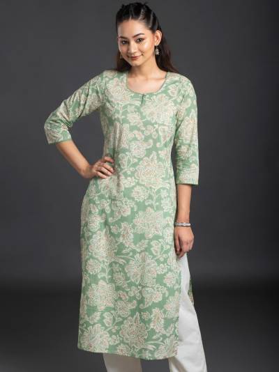 LIGHT GREEN FLORAL PRINT SINGLE KURTI