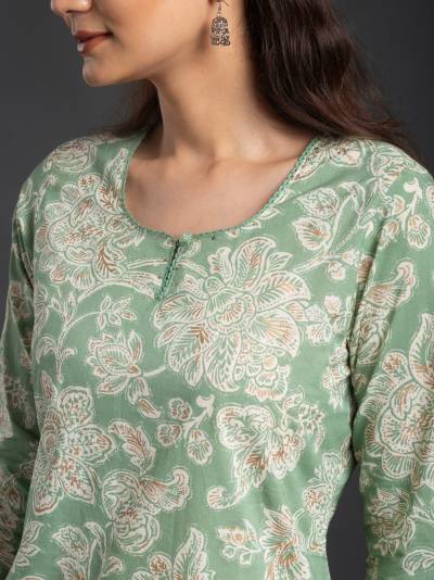 LIGHT GREEN FLORAL PRINT SINGLE KURTI