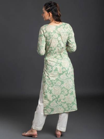 LIGHT GREEN FLORAL PRINT SINGLE KURTI