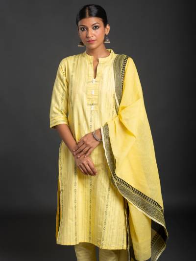 LEMON YELLOW PRINTED KURTA AND DUPATTA SET