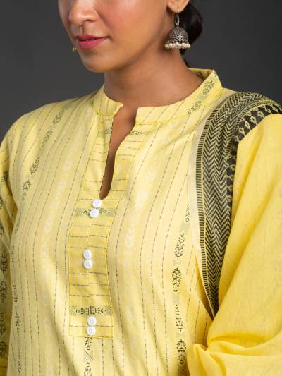 LEMON YELLOW PRINTED KURTA AND DUPATTA SET