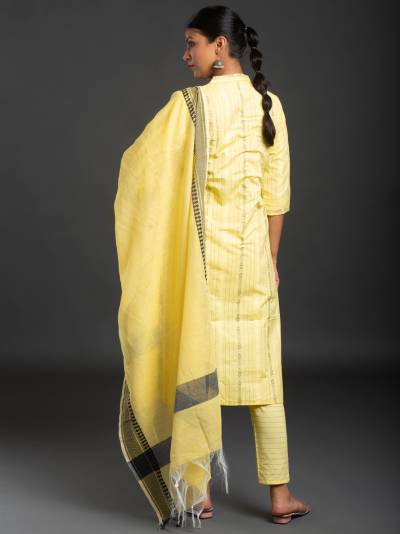 LEMON YELLOW PRINTED KURTA AND DUPATTA SET