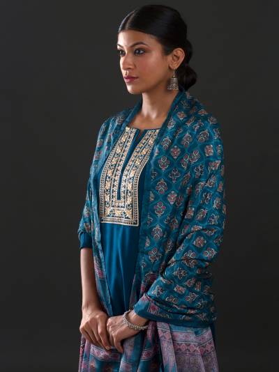 BLUE ETHNIC STRAIGHT FIT KURTA DUPATTA SET