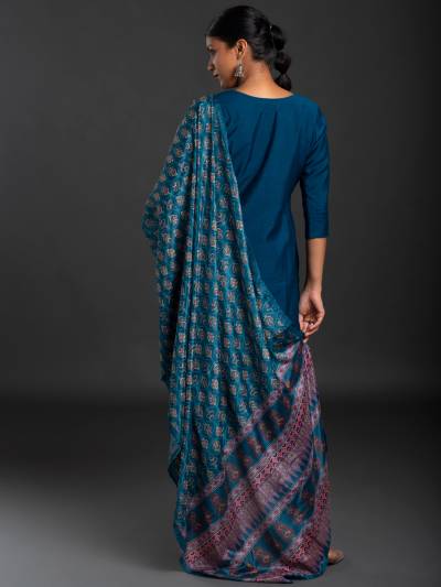 BLUE ETHNIC STRAIGHT FIT KURTA DUPATTA SET