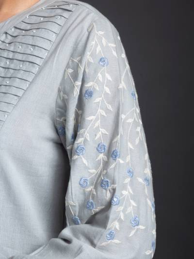 Lightblue Cotton Embroidered Top