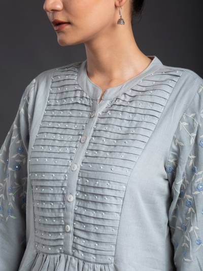 Lightblue Cotton Embroidered Top
