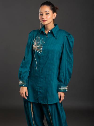 TEAL BLUE EMBROIDERY CO ORD SET