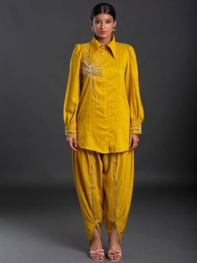 MUSTARD YELLOW EMBROIDERY CO ORD SET