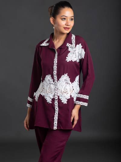 WINE EMBROIDERY CO-ORD SET