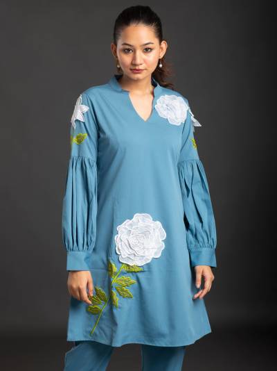 MAXIMUM BLUE EMBROIDERY CO ORD SET