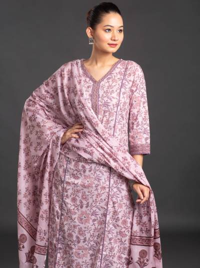 LAVENDER FLORAL PRINT KURTA DUPATTA SET