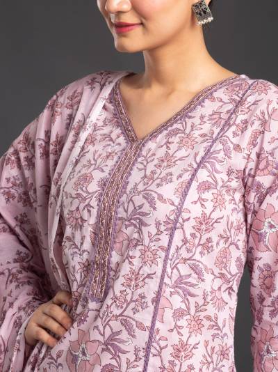 LAVENDER FLORAL PRINT KURTA DUPATTA SET