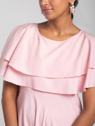 BABY PINK PLAIN SOLID FLARE DRESS