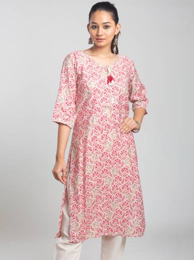 LIGHT PINK FLORAL PRINT SINGLE KURTI