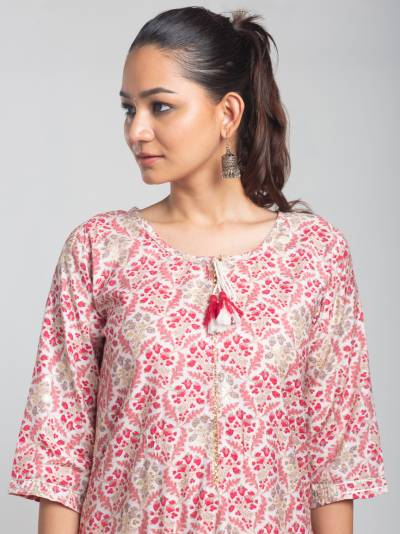 LIGHT PINK FLORAL PRINT SINGLE KURTI