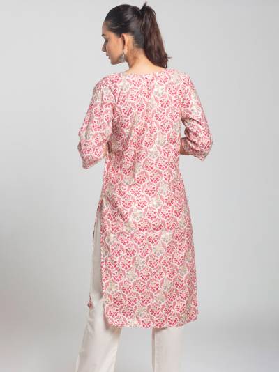 LIGHT PINK FLORAL PRINT SINGLE KURTI