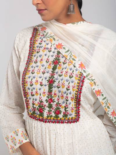 PEARL WHITE EMBROIDERY GOWN DUPATTA SET