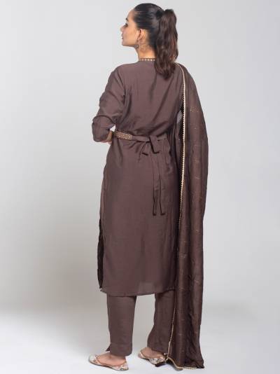 DARK BROWN EMBROIDERY KURTA DUPATTA SET