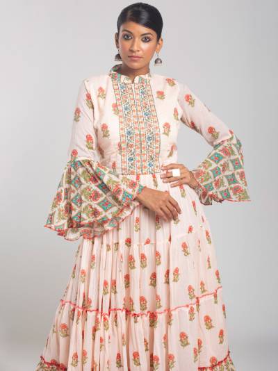 ROSY PEACH PRINTED SOLID GOWN