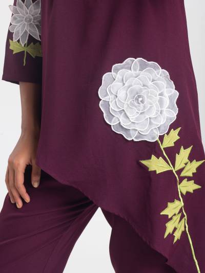 DARK WINE FLORAL EMBROIDERY CO ORD SET
