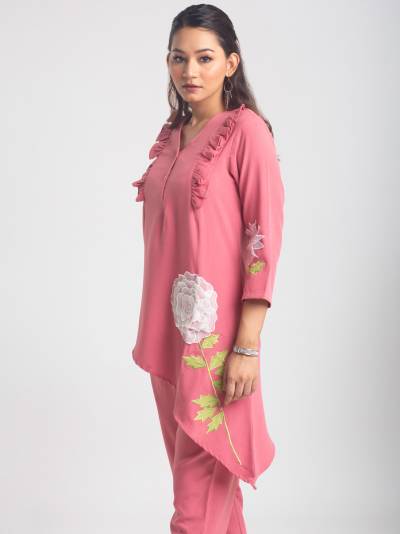 BRICK PINK ROSE EMBROIDERY CO ORD SET