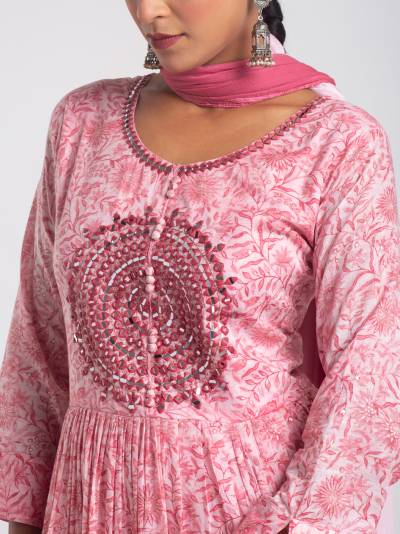 CARNATION PINK EMBROIDERY GOWN DUPATTA SET