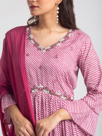 THULIAN PINK AND WHITE STRIPES GOWN & DUPATTA SET
