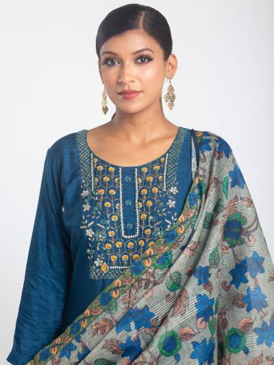 PRUSSIAN BLUE EMBROIDERY KURTA DUPATTA SET