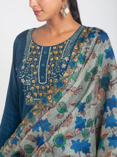 PRUSSIAN BLUE EMBROIDERY KURTA DUPATTA SET