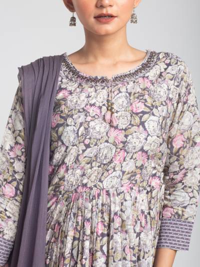 EMINENCE PURPLE FLORAL PRINT KURTA DUPATTA SET