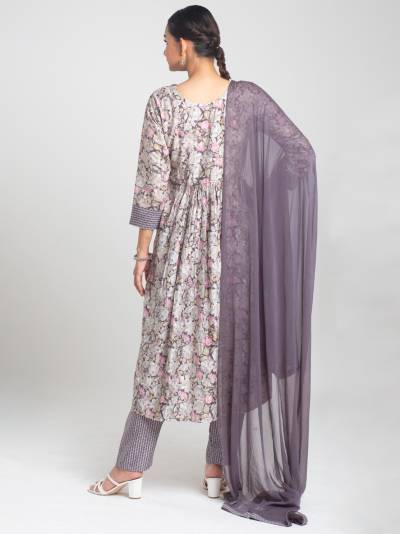 EMINENCE PURPLE FLORAL PRINT KURTA DUPATTA SET