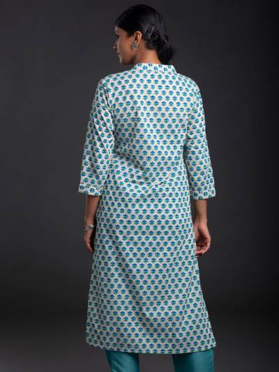 WHITE AND BLUE FLORAL PRINT SINGLE KURTI