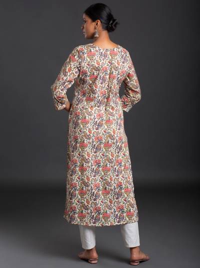 LIGHT BEIGE FLORAL PRINT KURTI