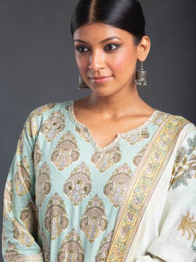 PASTEL MINT GREEN PRINTED KURTA DUPATTA SET