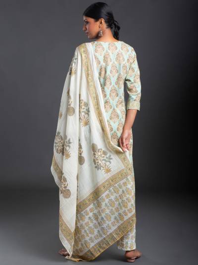 PASTEL MINT GREEN PRINTED KURTA DUPATTA SET