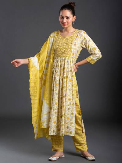 MINION YELLOW FLORAL PRINT KURTA DUPATTA SET